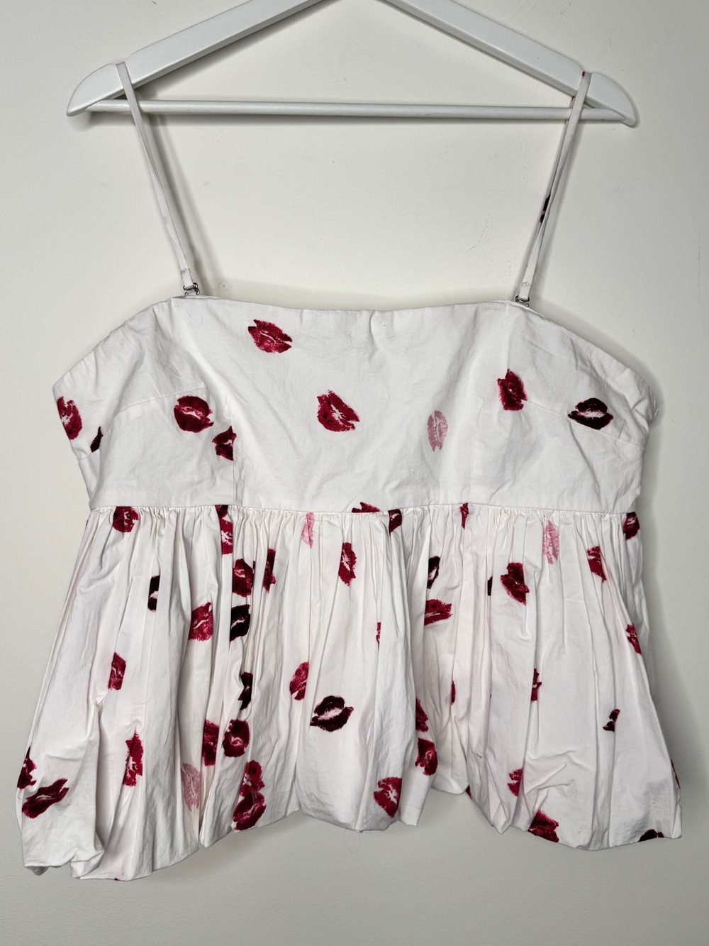 NWT Maeve Lip-Print Spaghetti Strap Peplum Top Size L